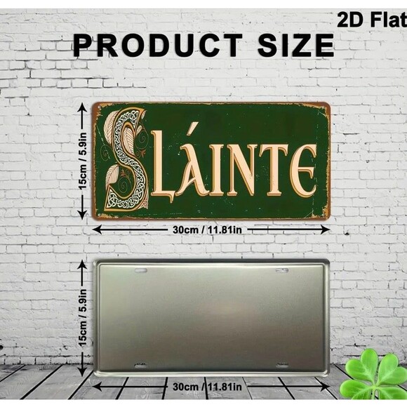 Vintage Irish “Sláinte" Cheers Metal Sign – Pub Wall Decor - Picture 3 of 4